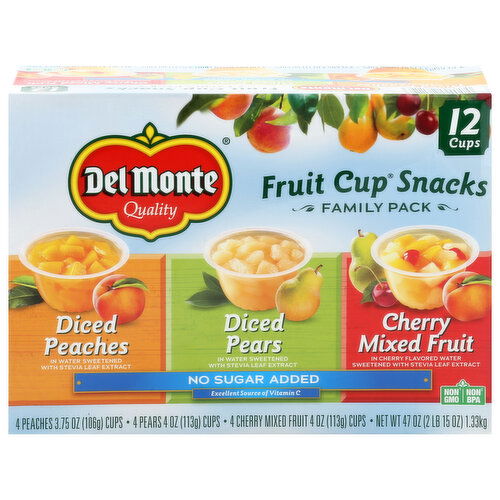 Del Monte No Sugar Added Diced Peaches/Diced Pears/Cherry Mixed Fruit Fruit Cups Snacks Family Pack