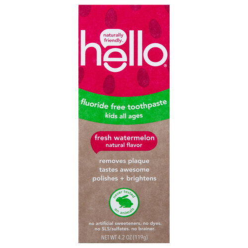 Hello Toothpaste, Fresh Watermelon, Fluoride Free