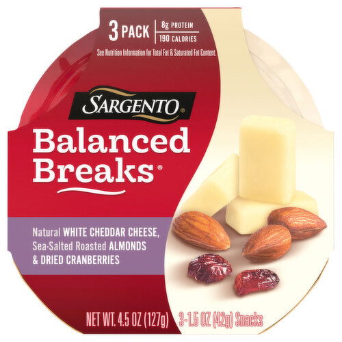 Sargento Balanced Breaks, White Cheddar Cheese/Almonds & Dried Cranberries, 3 Pack