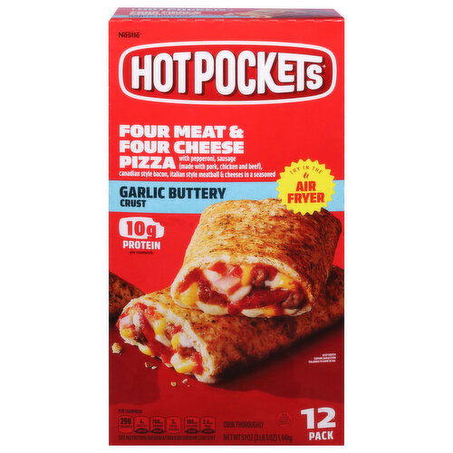 Hot Pockets Sandwiches, Garlic Buttery Crust, Four Meat & Four Cheese Pizza, 12 Pack