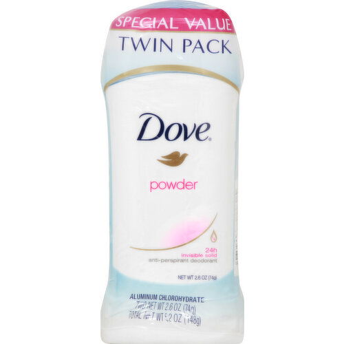 Dove Anti-Perspirant Deodorant, Powder, Invisible Solid, Twin Pack, Special Value