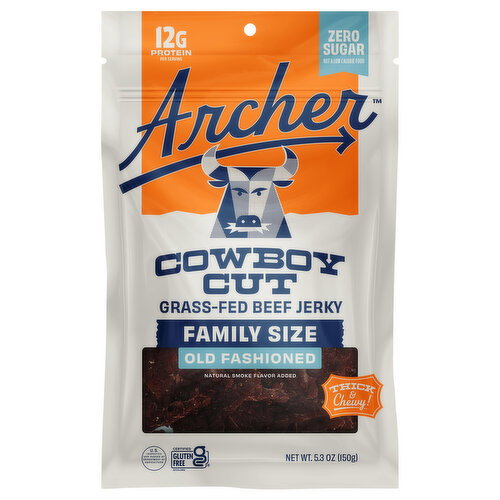 Archer Zero Sugar Cowboy Cut Grass-Fed Mild Old Fashioned Beef Jerky Family Size Image 1 of 4