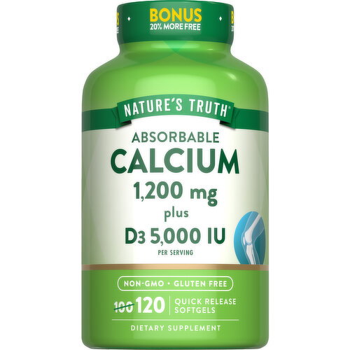 Nature's Truth Nature's Truth Calcium 1200 mg + D3 5000 IU Bonus 100+20