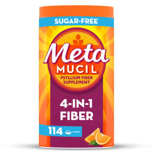 Metamucil Daily Fiber Supplement, Psyllium Husk Fiber Powder, Sugar Free, Orange, 114 Ct