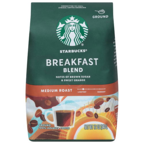 Starbucks Coffee, 100% Arabica, Ground, Medium Roast, Breakfast Blend