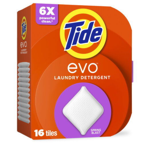 Tide Tide evo Laundry Detergent Fiber Tiles, Spring Blast Scent, 16 ct, No Fillers. No Extra Water. Just Tide Clean. Real Laundry Magic Image 1 of 6