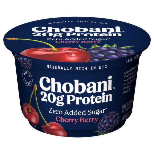 Chobani Cherry Berry Greek Zero Added Sugar Lowfat Yogurt