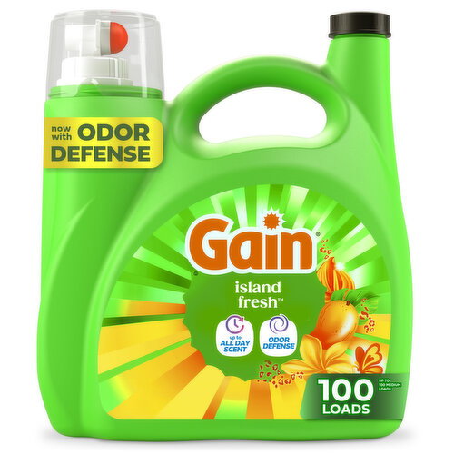 Gain Gain Liquid Laundry Detergent, Now with Odor Defense, Island Fresh Scent, 132 fl oz, 100 Loads Image 1 of 6