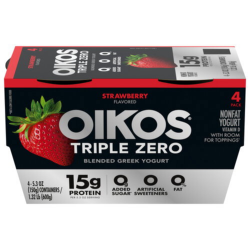 Oikos Triple Zero Strawberry High Protein Nonfat Greek Yogurt