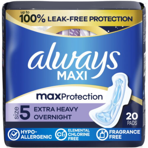 Always Maxi Overnight Pads with Wings, Size 5