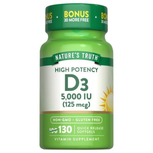 Nature's Truth Vitamin D3, High Potency, 125 mcg, Softgels