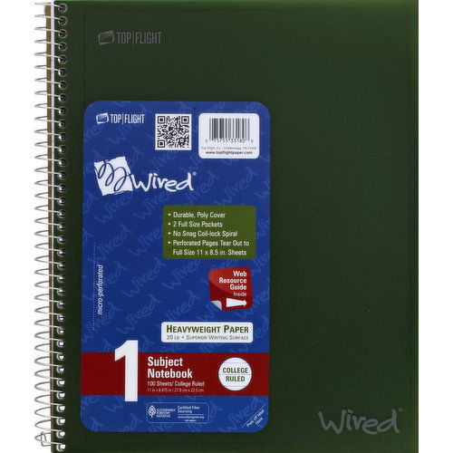 Top Flight Subject Notebook, College Ruled, 100 Sheets