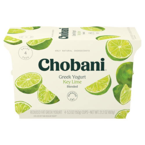 Chobani Yogurt, Greek, Reduced Fat, Key Lime, Blended, Value 4 Pack