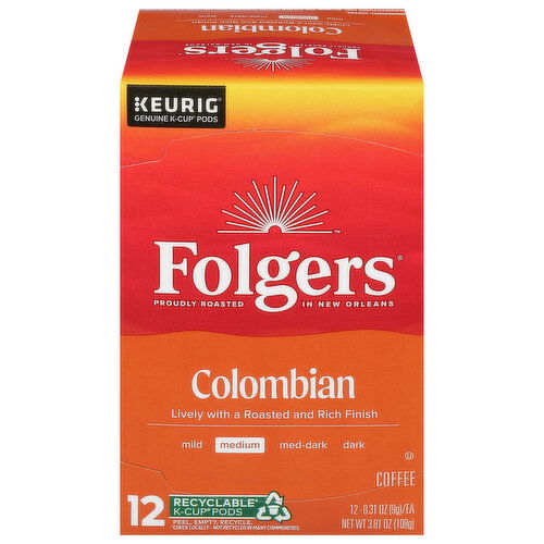 Folgers Coffee, Medium, Colombian, K-Cup Pods