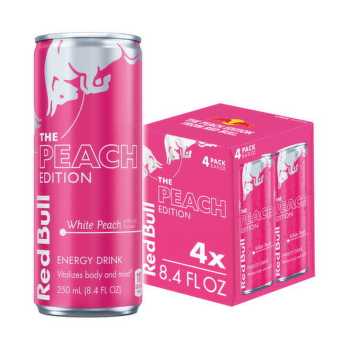 Red Bull Peach Edition Energy Drink, White Peach, 8.4 fl. oz., 80mg Caffeine, Taurine & B Vitamins