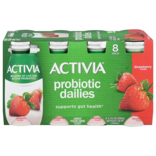 Activia Yogurt Drink, Lowfat, Strawberry Flavor, 8 Pack