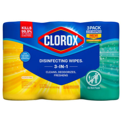 Clorox 3-In-1 Crisp Lemon/Fresh Scent Disinfecting Wipes