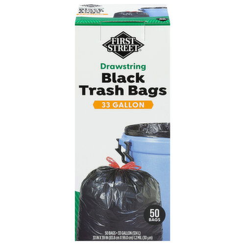 First Street Black 33 Gallon Drawstring Trash Bags