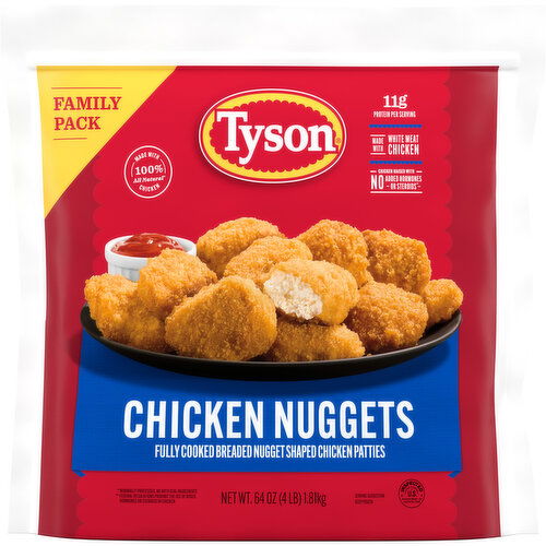 Tyson Frozen Chicken Nuggets, Family Pack, 4 lb Bag