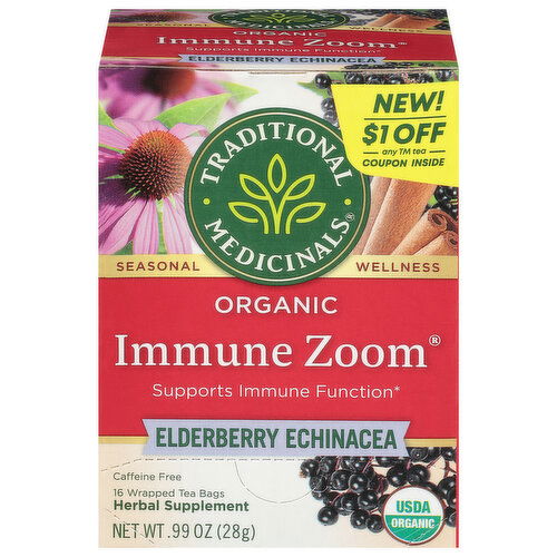 Traditional Medicinals Immune Zoom, Organic, Elderberry Echinacea, Bags