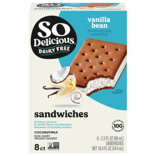So Delicious Dairy Free Non-Dairy Coconutmilk Sandwiches Vanilla Bean Frozen Dessert