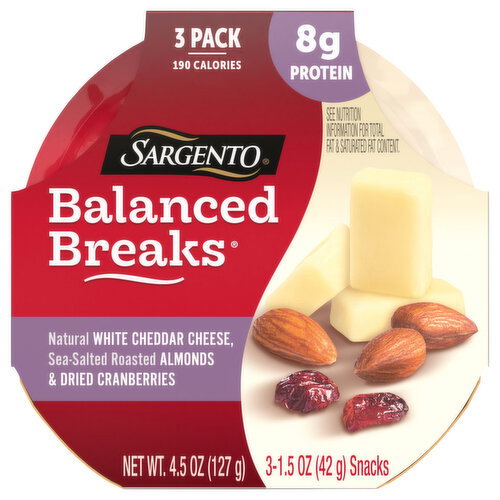 Sargento Natural White Cheddar Cheese/Almonds & Dried Cranberries Balanced Breaks Image 1 of 6