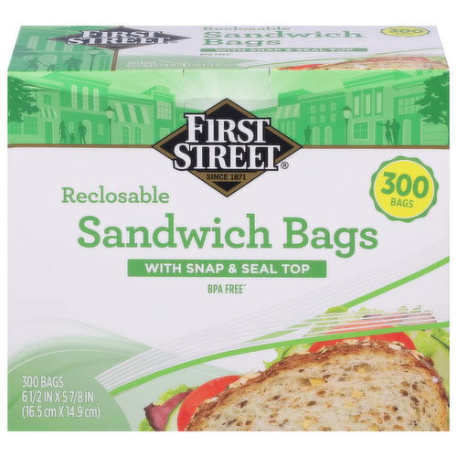 First Street Sandwich Bags, Reclosable