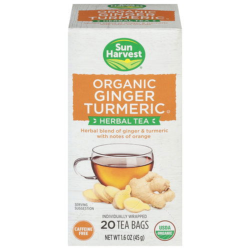 Sun Harvest Herbal Tea, Organic, Ginger Turmeric, Tea Bags