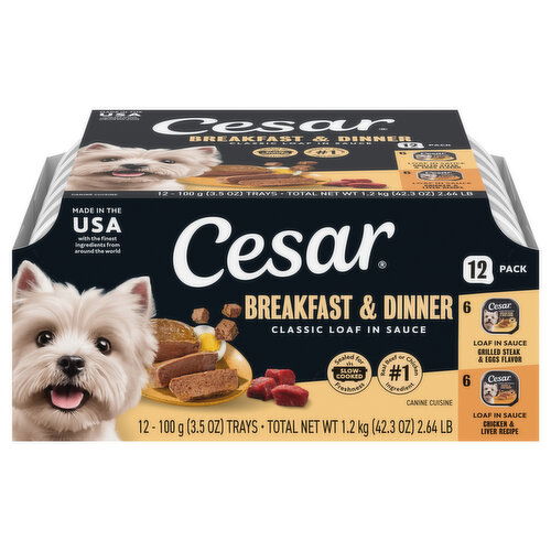 Cesar Breakfast & Dinner Grilled Steak & Eggs Flavor/Chicken & Liver Recipe Dog Food