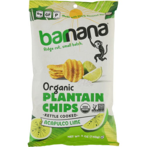 Barnana Plantain Chips, Organic, Acapulco Lime, Kettle Cooked