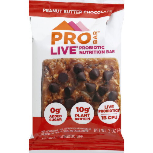 PROBAR Nutrition Bar, Live Probiotic, Peanut Butter Chocolate