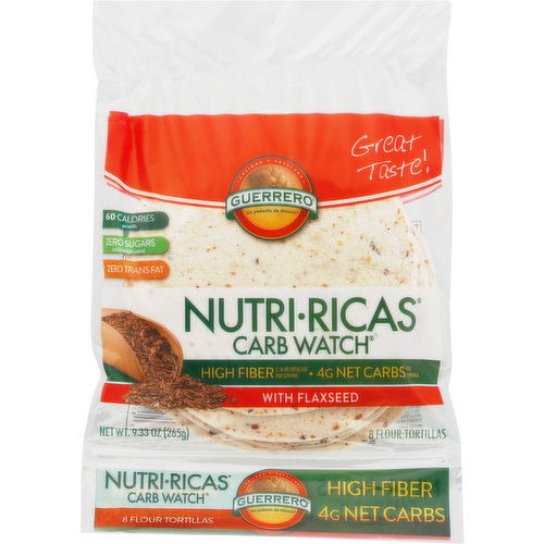 Guerrero Flour Tortillas, With Flaxseed, Carb Watch