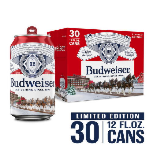 Budweiser Beer, 30 pack, 12 fl oz Cans