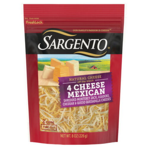 Sargento Shredded Cheese, Natural, 4 Cheese Mexican, Fine Cut