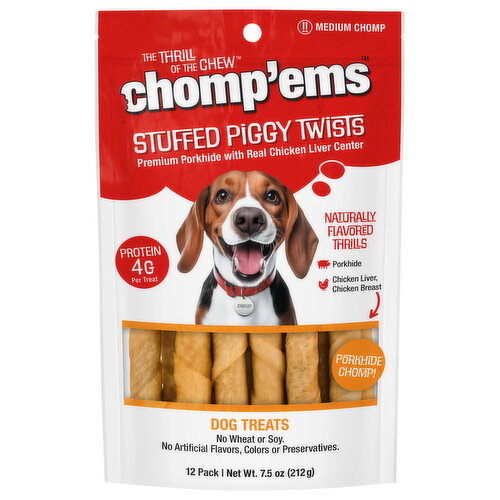 Chomp'ems Stuffed Piggy Twists Porkhide Chomp! Dog Treats