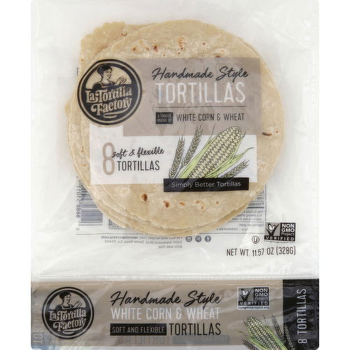 La Tortilla Factory Tortillas, White Corn & wheat, Handmade Style