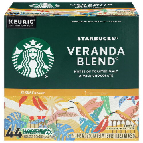 Starbucks K-Cup Pods Ground Arabica Veranda Blend Coffee