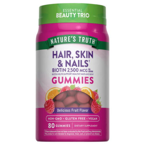 Nature's Truth Hair, Skin & Nails, Biotin, 2500 mcg, Gummies, Delicious Fruit Flavor