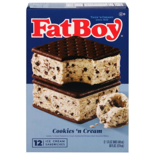 FatBoy Ice Cream Sandwiches, Cookies 'N Cream