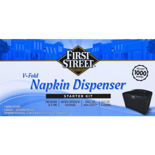 First Street Napkin Dispenser, V-Fold, Starter Kit