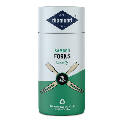Diamond Diamond® Bamboo Forks use two prongs and a wider handle for heavier dishes and drinks.