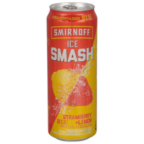 Smirnoff Ice Malt Beverage, Premium, Strawberry + Lemon