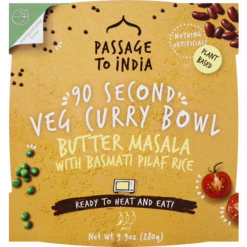 Passage to India Veg Curry Bowl, Butter Masala with Basmati Pilaf Rice, Mild, 90 Second