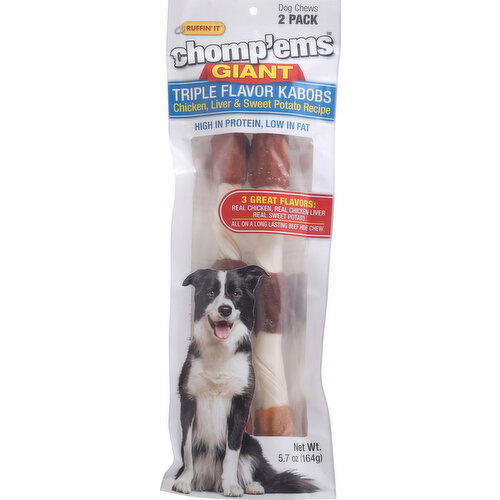 Ruffin' It Dog Chews, Triple Flavor Kabobs, Giant