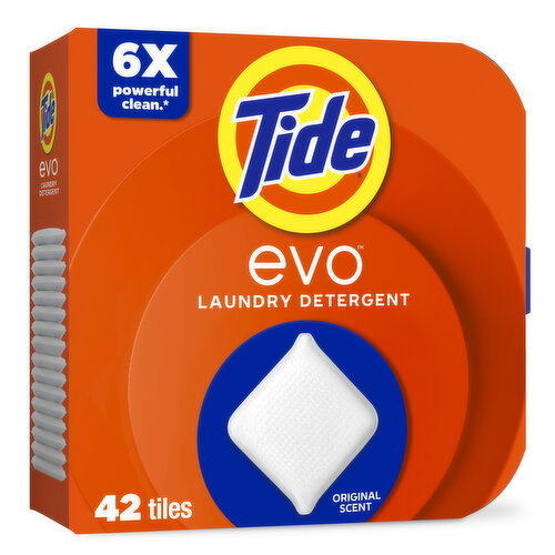 Tide Tide evo Laundry Detergent Tiles, Original Tide Scent, 42 ct, No Fillers. No Extra Water. Just Tide Clean. Real Laundry Magic Image 1 of 6