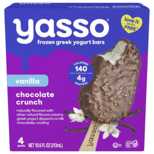 Yasso Yogurt Bars, Chocolate, Crunch, Greek, Frozen, Vanilla