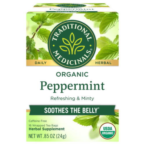 Traditional Medicinals Herbal Supplement, Organic, Caffeine Free, Peppermint, Tea Bags