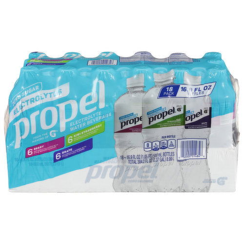 Propel Electrolyte Water Beverage, Berry/Kiwi Strawberry/Grape, 18 Pack