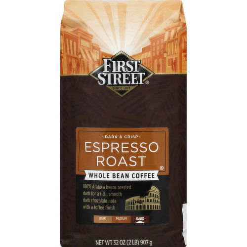 First Street Coffee, Whole Bean, Espresso Roast, Dark & Crisp