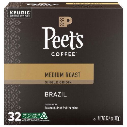 Peet's Coffee Coffee, Brazil, Medium Roast, K-Cup Pods